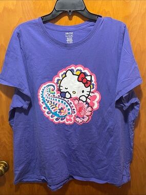 Hello Kitty Purple Tee with Colorful Paisley Graphic